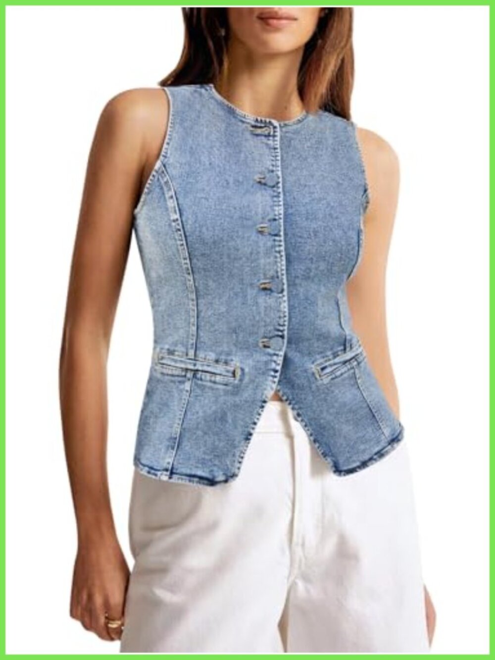Sleeveless Button Down Fitted Denim Vest Crop Top